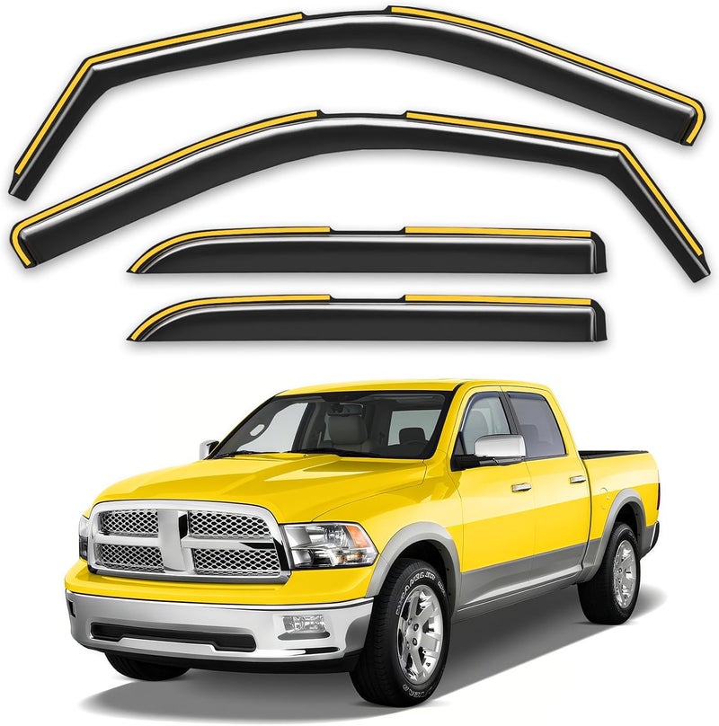 Deejecsun in-Channel Window Rain Guards Fit for Dodge RAM 2009-2018 Crew Cab Mega Cab Rain Guards Extra Durable Side Window Deflectors Visors Truck Vent Visors Vent Shades Car Accessories-4pcs - Image 1